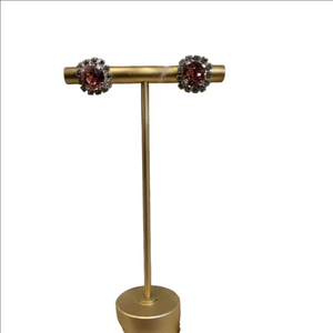 Vintage Silver Pink Clear Rhinestone Post Earrings